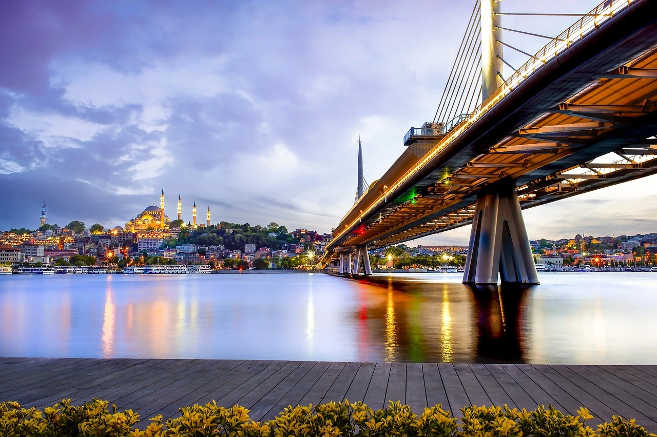 Istanbul Mosque and Bosphorus night scene